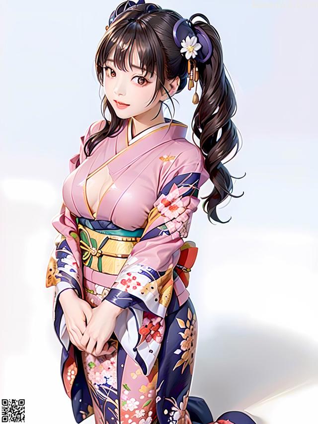 A woman in a kimono is posing for a picture.